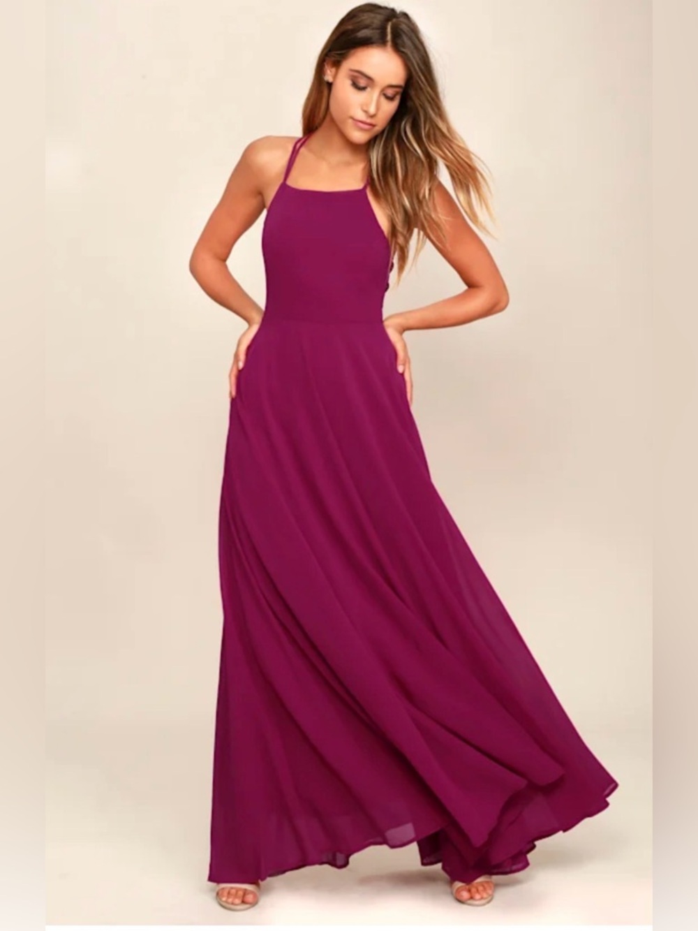 NWT Romantic Strappy To Be Here Magenta Lace-Up Maxi Dress - small - Picture 3 of 13